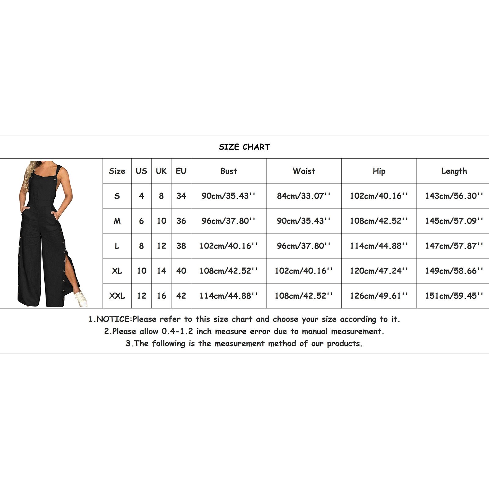 thumbnail image 4 of Pantalones sin mangas de algodón y lino con tirantes para mujer, con botones, corte holgado, bolsillos, informales para la playa, 4 of 6